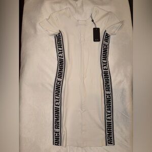 Armani Exchange White Midi Dress with Black Logo Trim